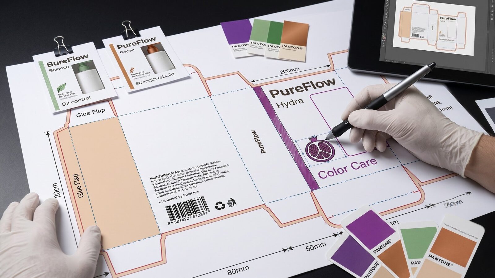Projekt techniczny i dieline PureFlow